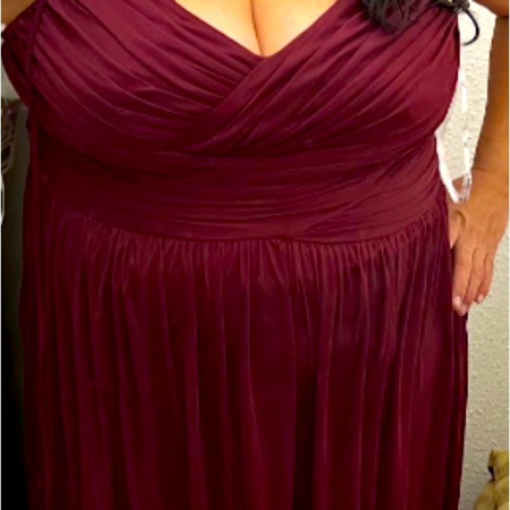 long mesh bridesmaid dress with lace-up back